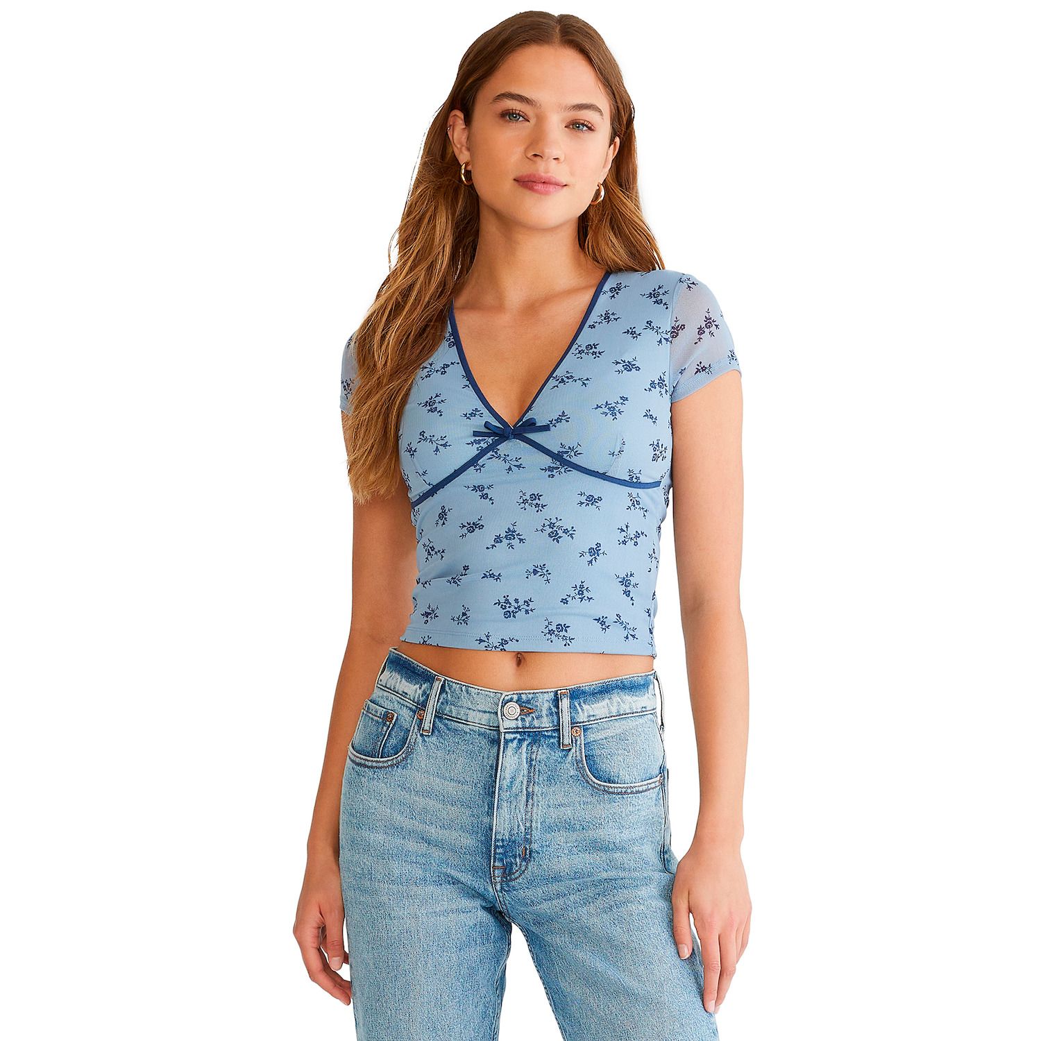 T-shirt Femme Aeropostale Graphique Rock & Roll - Taille L Juniors - Bleu Clair Occasion Très Bon état