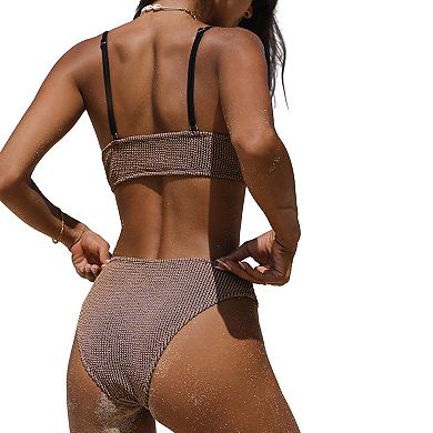 Women's Cupshe Rib Scoop Neck Swim Top & Hipster Swim Bottoms Bikini Set