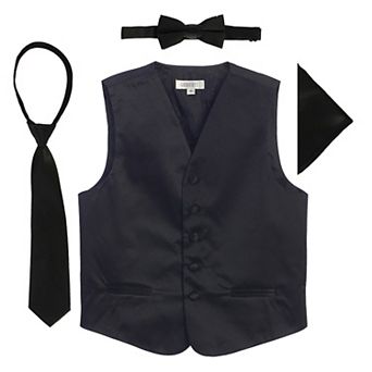 Gioberti Boy's 4 pc Satin Formal Vest Set - Vest, Bowtie, Tie, Pocket Square