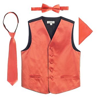 Gioberti Boy's 4 pc Satin Formal Vest Set - Vest, Bowtie, Tie, Pocket Square