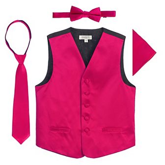 Gioberti Boy's 4 pc Satin Formal Vest Set - Vest, Bowtie, Tie, Pocket Square