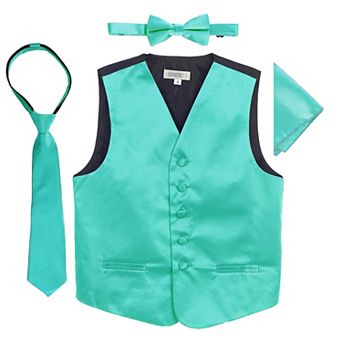 Gioberti Boy's 4 pc Satin Formal Vest Set - Vest, Bowtie, Tie, Pocket Square