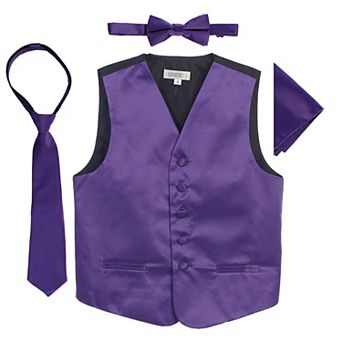 Gioberti Boy's 4 pc Satin Formal Vest Set - Vest, Bowtie, Tie, Pocket Square