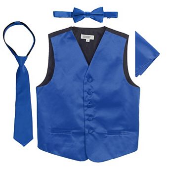 Gioberti Boy's 4 pc Satin Formal Vest Set - Vest, Bowtie, Tie, Pocket Square