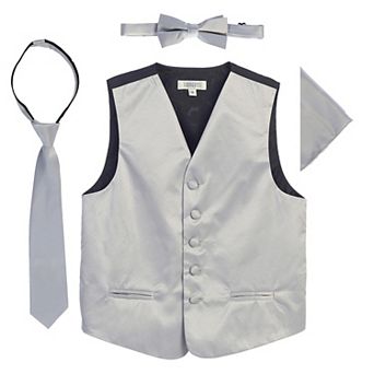 Gioberti Boy's 4 pc Satin Formal Vest Set - Vest, Bowtie, Tie, Pocket Square