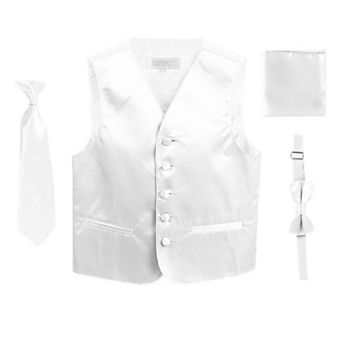 Gioberti Boy's 4 pc Satin Formal Vest Set - Vest, Bowtie, Tie, Pocket Square