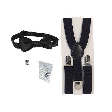 Gioberti Boy's Wing Tip Collar White Tuxedo Dress Shirt With Bow Tie And Metal Studs