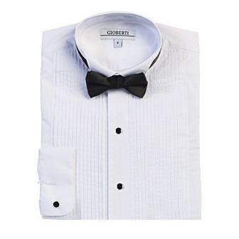 Gioberti Boy's Wing Tip Collar White Tuxedo Dress Shirt With Bow Tie And Metal Studs