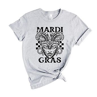 Mardi Gras Mask Distressed Short Sleeve Graphic Tee