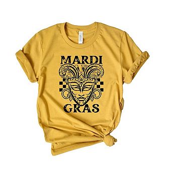 Mardi Gras Mask Distressed Short Sleeve Graphic Tee