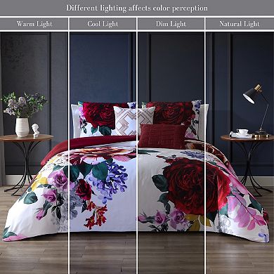 Bebejan Magenta Floral 100% Cotton 5 Piece Reversible Comforter Set