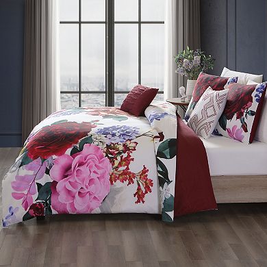 Bebejan Magenta Floral 100% Cotton 5 Piece Reversible Comforter Set