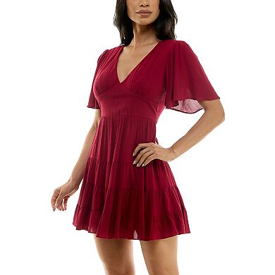 Juniors' B. Smart Short Sleeve Ruffle Skater Dress