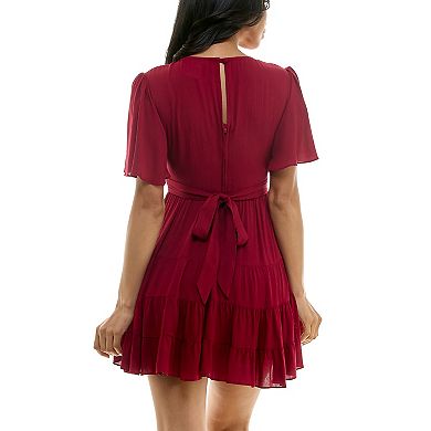 Juniors' B. Smart Short Sleeve Ruffle Skater Dress
