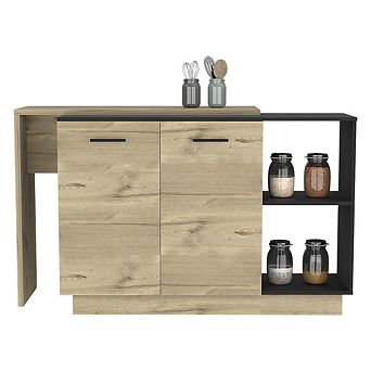 DEPOT E-SHOP Creta Kitchen Island, 2Door Cabinets, 2External Shelves, 3Shelves, Black/Light Oak