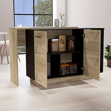 DEPOT E-SHOP Creta Kitchen Island, 2Door Cabinets, 2External Shelves, 3Shelves, Black/Light Oak