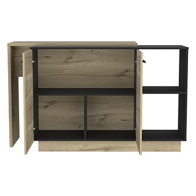 DEPOT E-SHOP Creta Kitchen Island, 2Door Cabinets, 2External Shelves, 3Shelves, Black/Light Oak