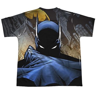 Batman In Shadow Short Sleeve Youth Poly Crew T-shirt