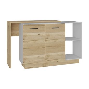 DEPOT E-SHOP Creta Kitchen Island, 2Door Cabinets, 2External Shelves,White/Light Oak
