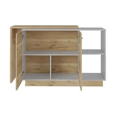 DEPOT E-SHOP Creta Kitchen Island, 2Door Cabinets, 2External Shelves,White/Light Oak