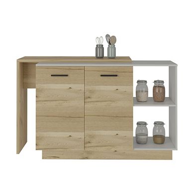 DEPOT E-SHOP Creta Kitchen Island, 2Door Cabinets, 2External Shelves,White/Light Oak
