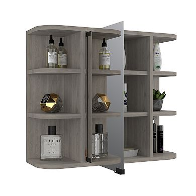 DEPOT E-SHOP Roma Mirrored Medicine Cabinet,External Shelves, 3 Interior Shelves,Light Gray