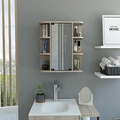 DEPOT E-SHOP Roma Mirrored Medicine Cabinet,External Shelves, 3 Interior Shelves,Light Gray