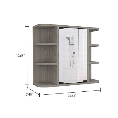 DEPOT E-SHOP Roma Mirrored Medicine Cabinet,External Shelves, 3 Interior Shelves,Light Gray