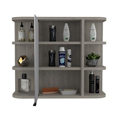 DEPOT E-SHOP Roma Mirrored Medicine Cabinet,External Shelves, 3 Interior Shelves,Light Gray