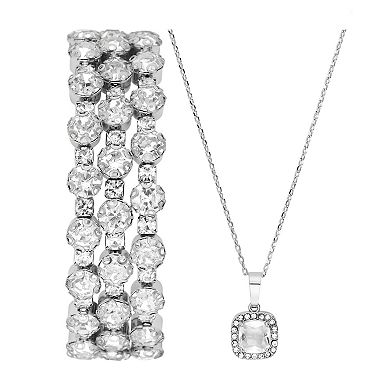 Folio Women's Silver Tone Bracelet, Watch & Necklace Set