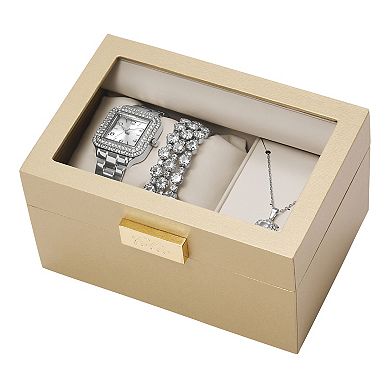 Folio Women's Silver Tone Bracelet, Watch & Necklace Set