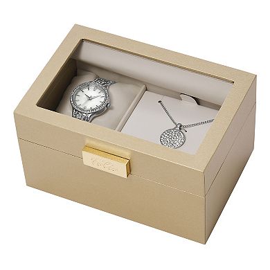 Folio Women's Silver Tone Watch, Necklace & Earrings Set