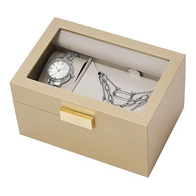 Folio Women's Silver Tone Watch & Necklace Set