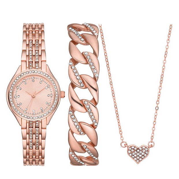 Kohl\'s Rose Gold Heart Crystal Jewelry Set with White Strap Watch Swarovski Daytime White Heart Watch – Jewelry Couture main image 4