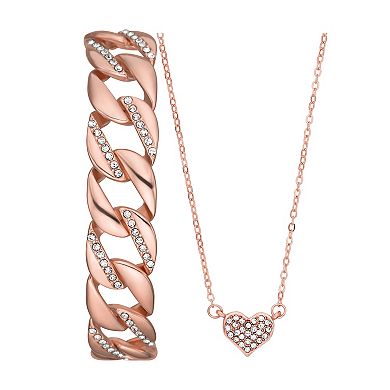 Folio Women's Rose Gold Tone Watch, Bracelet & Heart Necklace Set