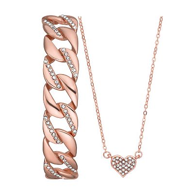 Kohl\'s Pink Leather-Look Watch and Rose Gold Heart Jewelry Set Folio-Women-s-2pc-Watch-  main image 4
