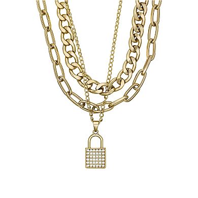 Folio Women's Gold Tone Watch & Lock Necklace Set