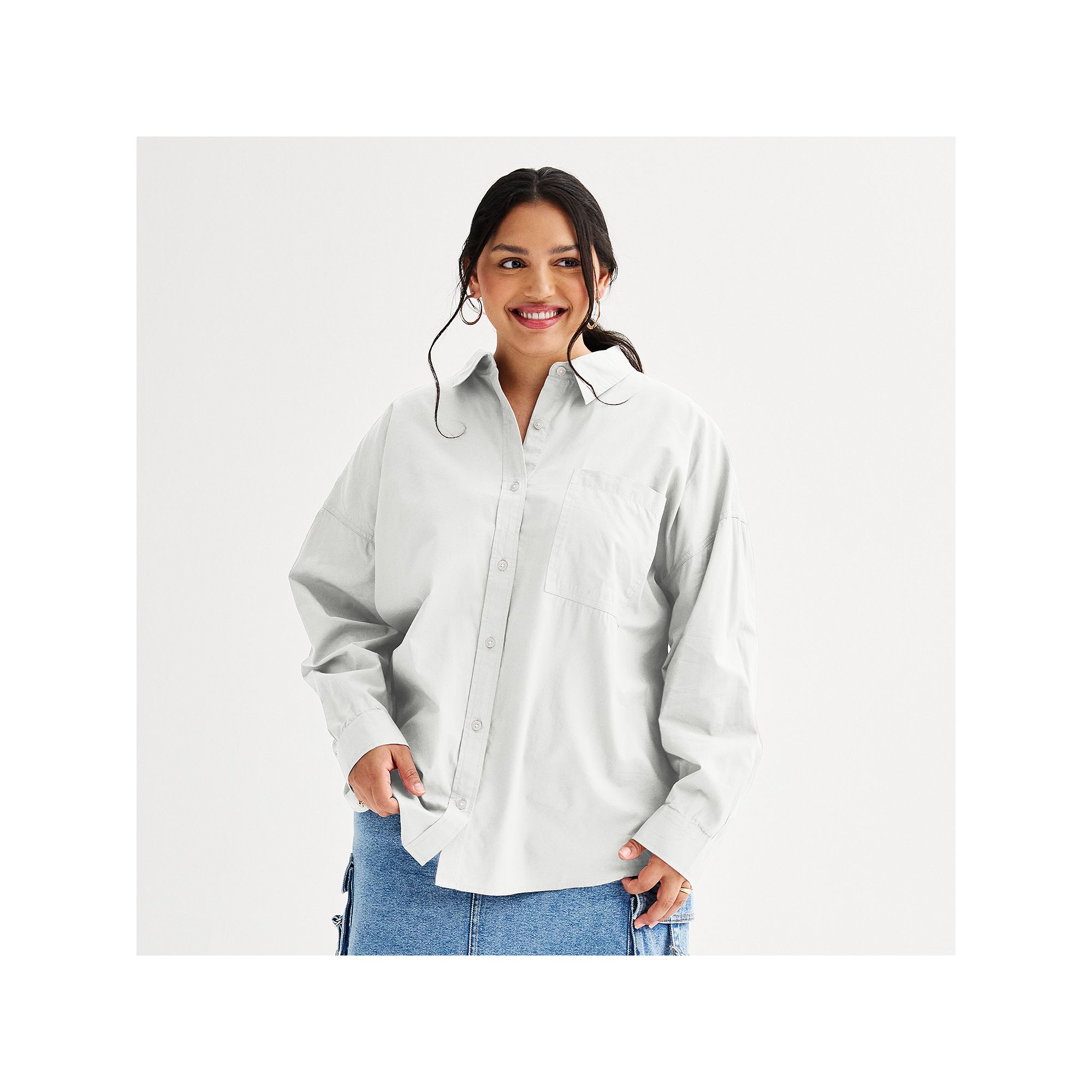 Plus Size SO® Oversized Year-Round Shirt, Womens, Size: 1XL, Modern White