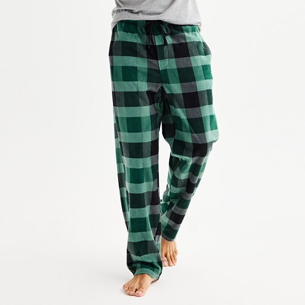 Men's Sonoma Goods For Life® Microfleece Pajama Pants - Uneven Check Green Bla (S)