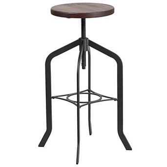 Merrick Lane Bergen 30 Inch Metal And Wood Bar Counter Stool With Adjustable Height Seat And 360° Swivel
