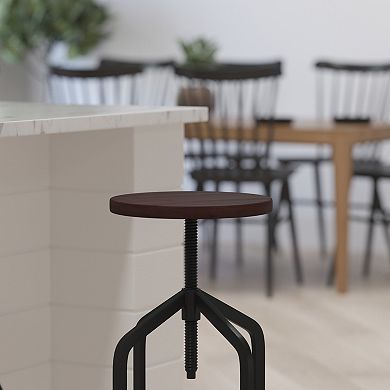 Merrick Lane Bergen 30 Inch Metal And Wood Bar Counter Stool With Adjustable Height Seat And 360° Swivel