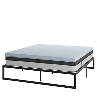 Emma and Oliver Complete Bed Set - Metal Platform Frame, Hybrid Mattress, Memory Foam Topper