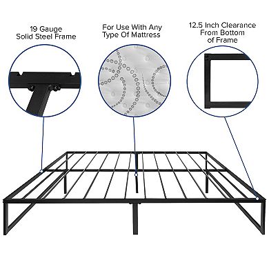 Emma and Oliver Complete Bed Set - Metal Platform Frame, Hybrid Mattress, Memory Foam Topper