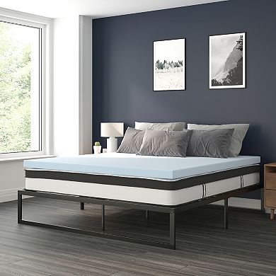 Emma and Oliver Complete Bed Set - Metal Platform Frame, Hybrid Mattress, Memory Foam Topper