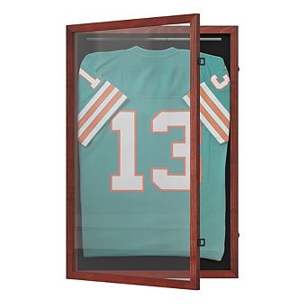 Merrick Lane Wooden Jersey Display Case With Foam Board And Keyed Lock