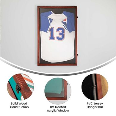Merrick Lane Wooden Jersey Display Case With Foam Board And Keyed Lock