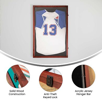 Merrick Lane Wooden Jersey Display Case With Foam Board And Keyed Lock