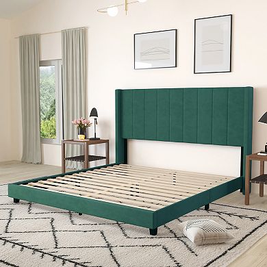Merrick Lane Sana Modern Upholstered Platform Bed Frame with Padded, Tufted Wingback Headboard