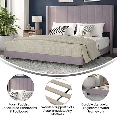 Merrick Lane Sana Modern Upholstered Platform Bed Frame with Padded, Tufted Wingback Headboard