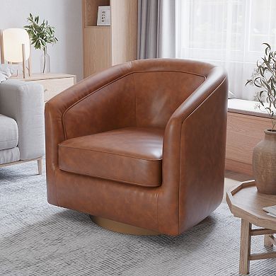 Merrick Lane Upholstered Barrel Chair With 360° Swivel Vinyl Wrapped Base